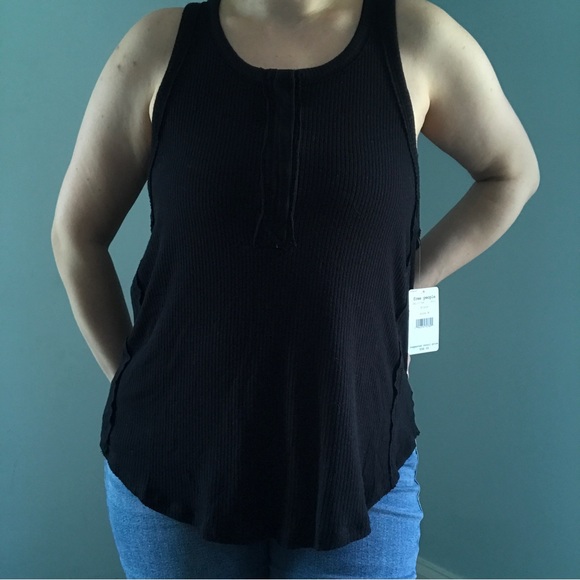 NWT Free People black ribbed racer back tank, size medium - Picture 2 of 11